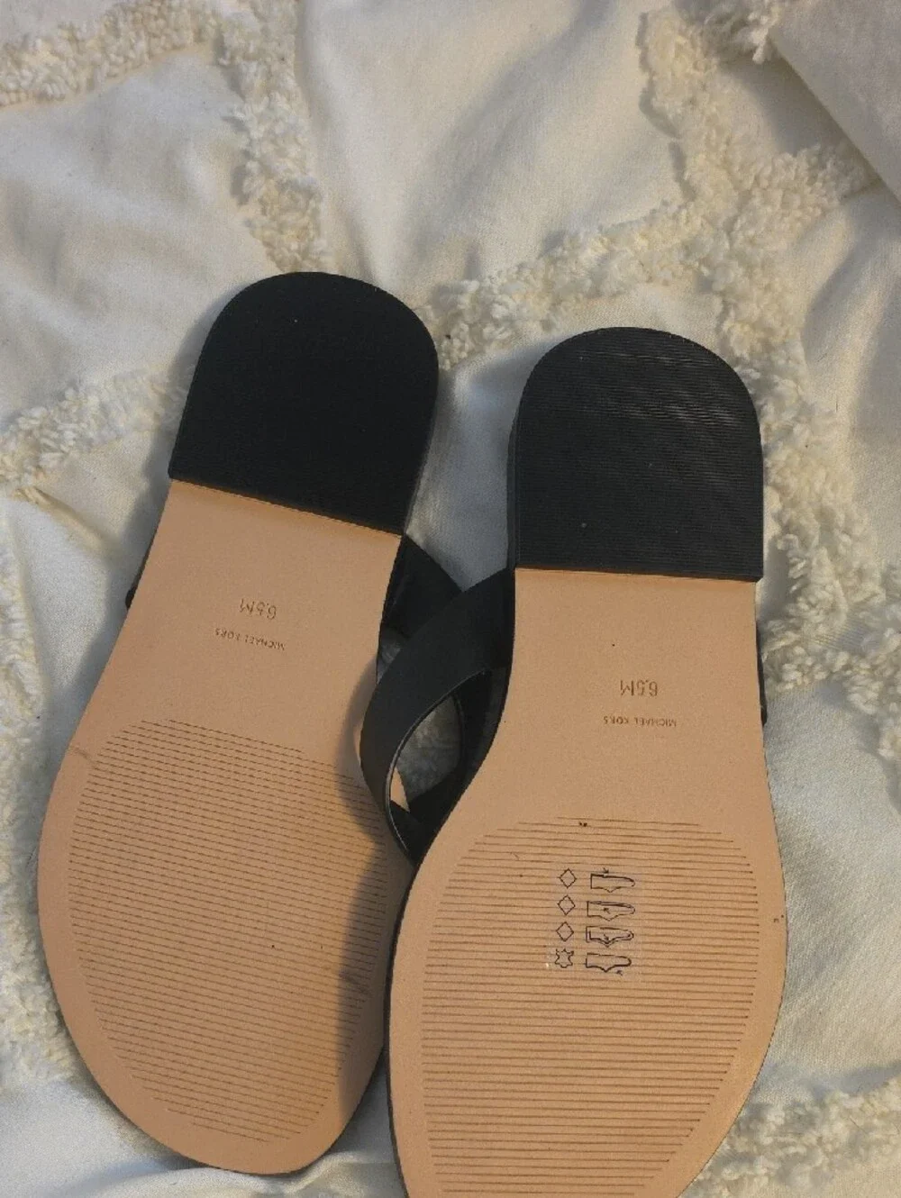 Michael Kors Black Slip-On Thong Sandals with Gold Logo